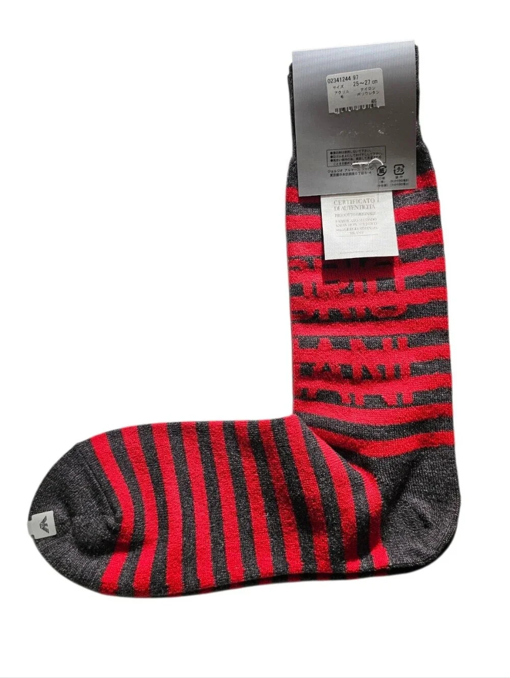 Emporio Armani Red and Gray Striped Crew Dress Socks